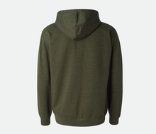 Load image into Gallery viewer, back of green hooded sweatshirt
