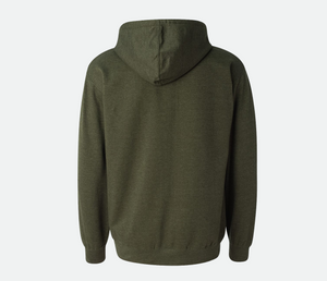 back of green hooded sweatshirt