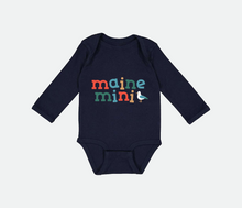 Load image into Gallery viewer, Navy onesie that says &quot;Maine Mini&#39; on the front
