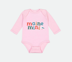 Pink onesie that says "Maine Mini' on the front